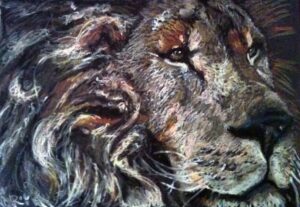 Pastel painting of a majestic lion.