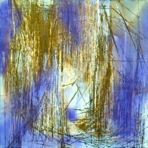 Mixed digital artwork of gold mixing with violet colors