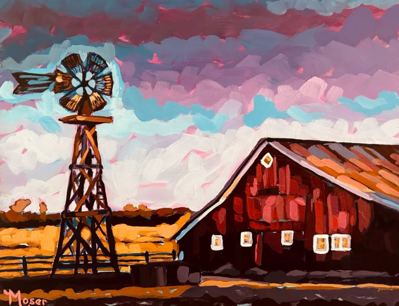 Loose Landscapes: Barn at Dusk Acrylic Painting - Beginner Intermediate)