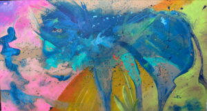 acrylic painting of abstract bison by Tri Arts Project artist Carrie Martin