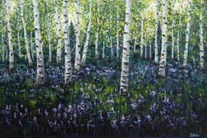 acrylic painting of aspen trees by Tri Arts Project artist Darcy Fisher