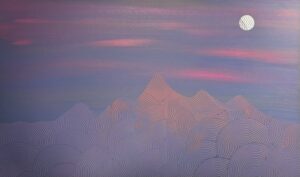 Texture paste over acrylic painting of abstract mountains by Tri Arts Project artist Erin Floyd