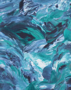 acrylic painting of abstract blue waves by Tri Arts Project artist Gail Cooper