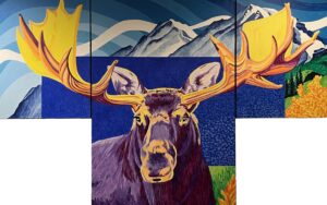 acrylic painting of a moose by Tri Arts Project artist Jeanne Trueax