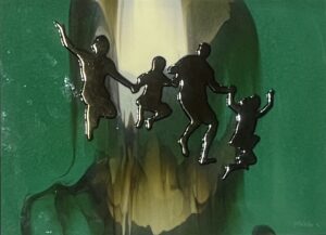 fused glass art of human sillouettes by Tri Arts Project artist Jennifer DeChillo