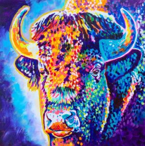 acrylic painting of a bison by Tri Arts Project artist Karen DeFrates