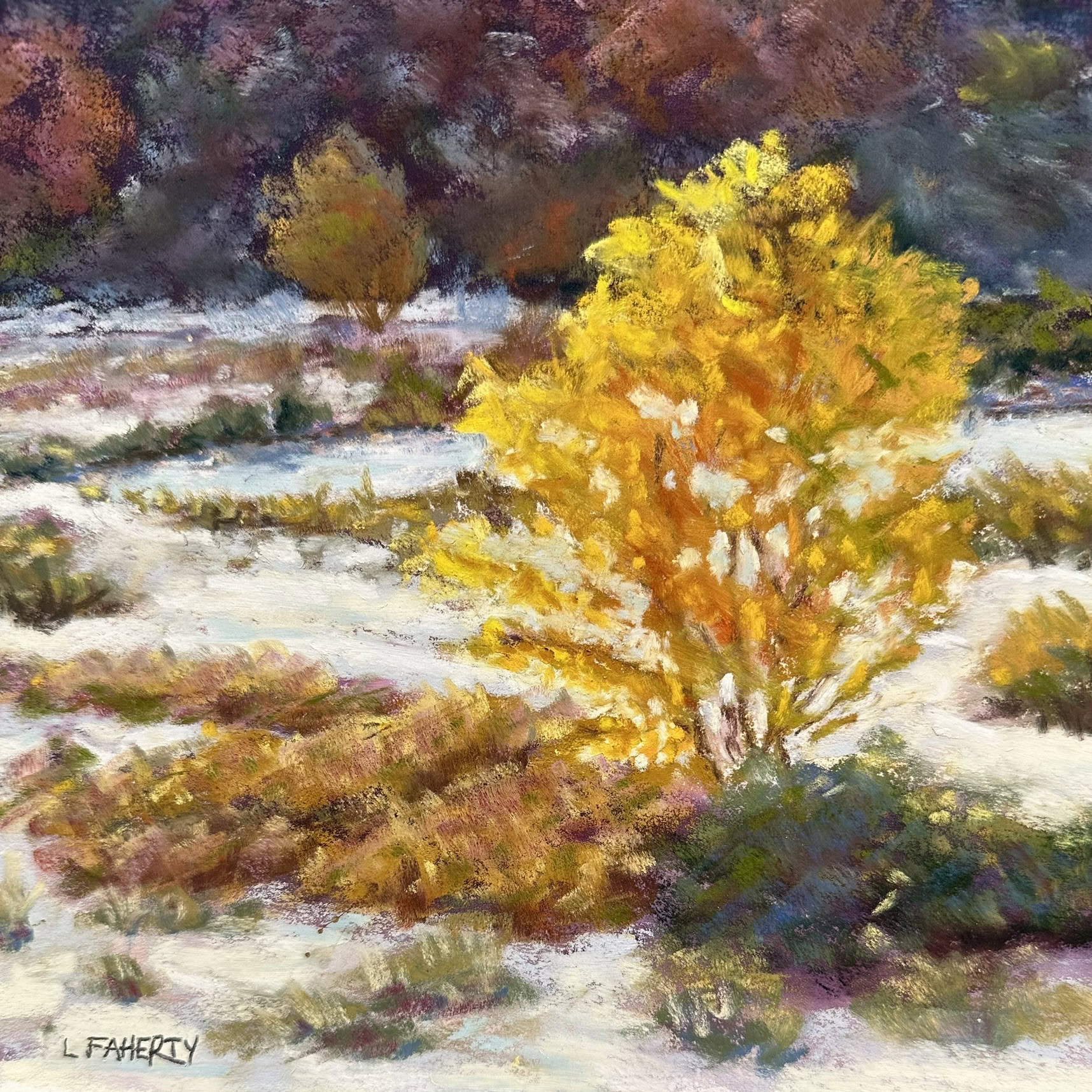 image of tri arts project instructor lisa faherty's class painting with pastels example of snowy landscape