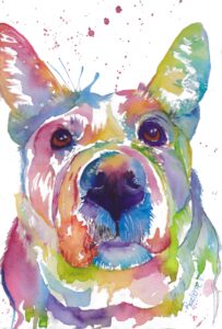watercolor painting of dog by Tri Arts Project artist Raelene Vining