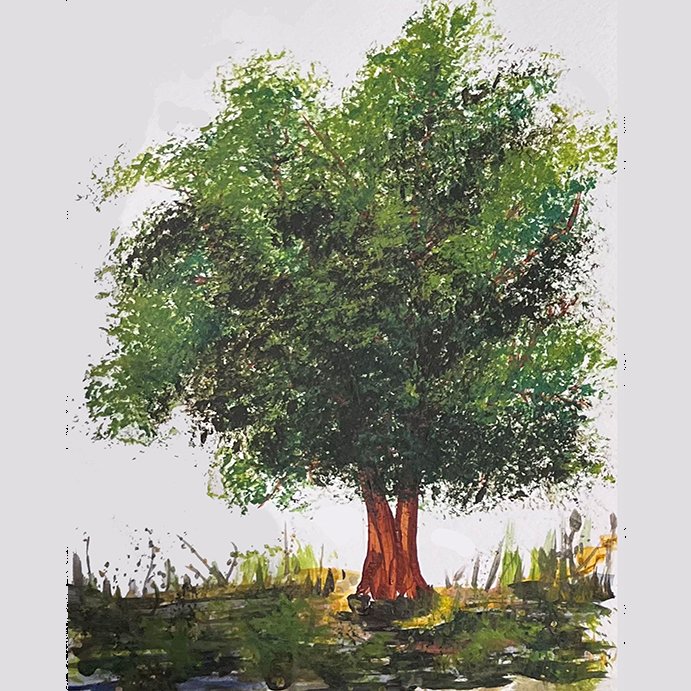 painting of a tree exampe of art made in basic acrylic painting class