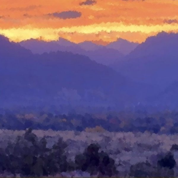 image of tri arts project instructor lisa faherty's class painting with pastels example of sunset behind mountains